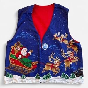 Vintage Handmade Santa & Reindeer Open Front Festive Christmas Holiday Vest